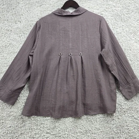 Habitat Women Textured Button Up Shirt Size Medium Lagenlook Office Flowy - Picture 8 of 14